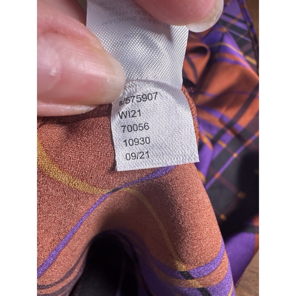 Whimsigoth Plaid Bias Cut Midi Skirt Satin Womens XL Purple Rust Twee Academia - Picture 5 of 8